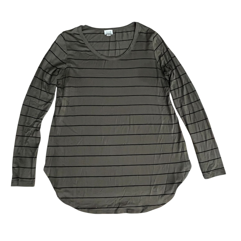 Peyton Jensen Womens Olive Green Striped Long Sleeve Scoop Neck Tunic Top Size M - Picture 2 of 4